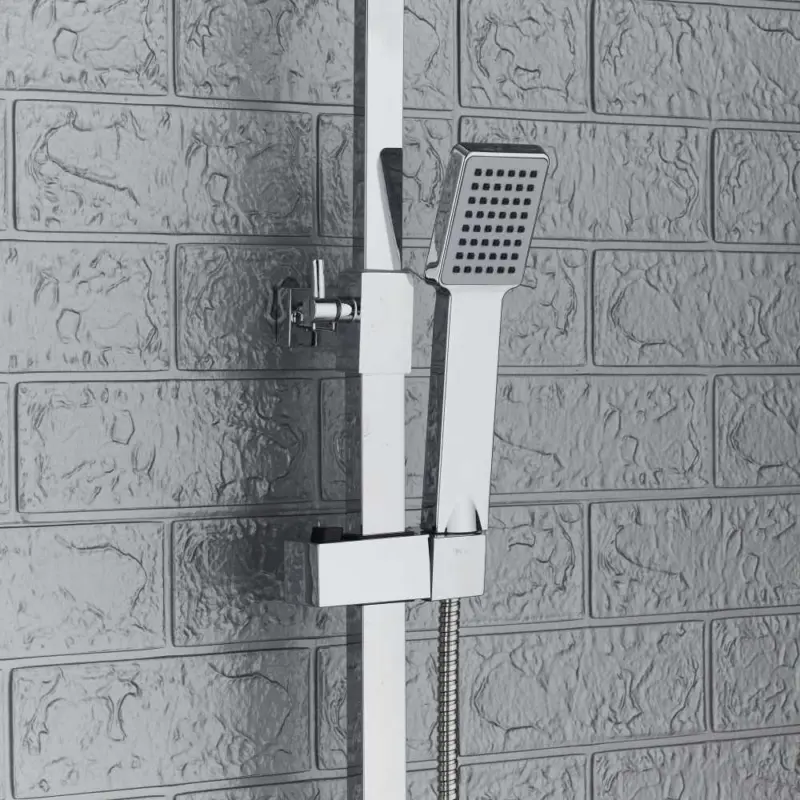 Large Waterfall Chrome Square Dual Shower Head Riser Rail Luxury Bathroom Set 4