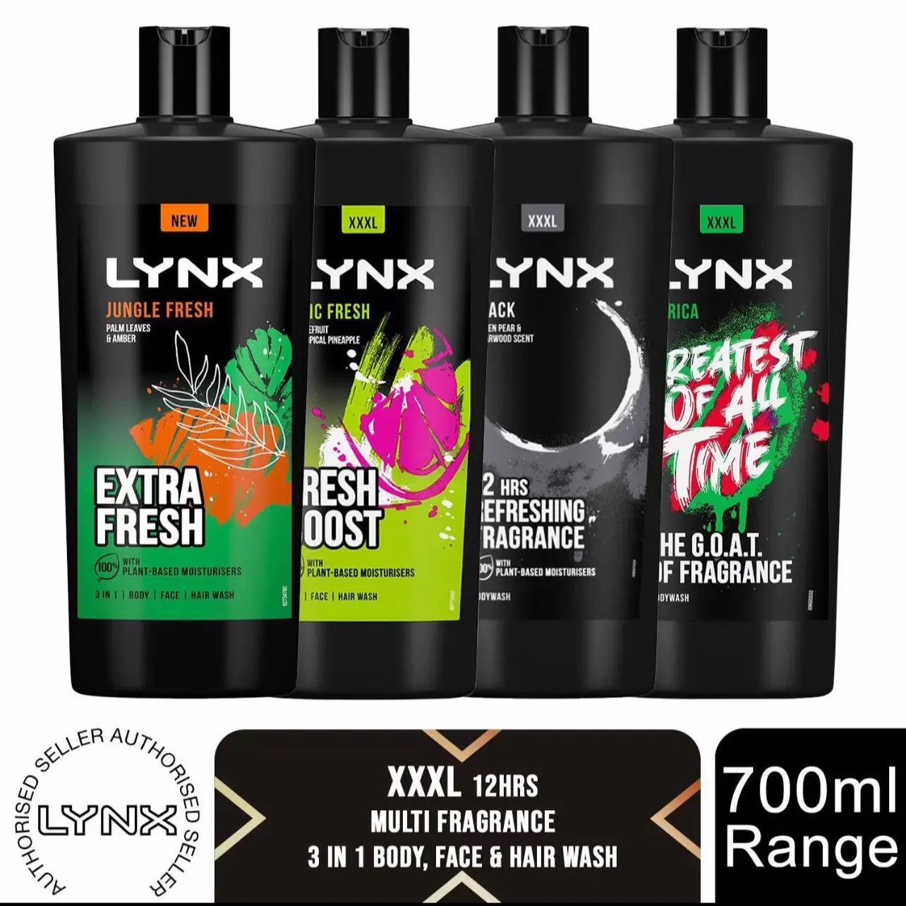 Lynx  Shower Gel 700ml  12 hrs refreshing fragrances with 100% moisture