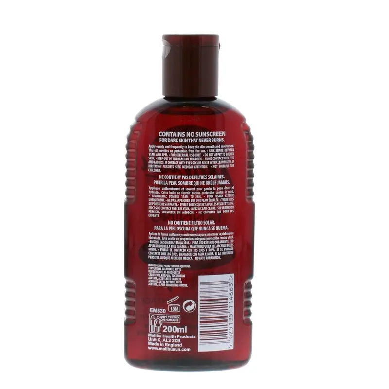 Malibu Sun Bronzing Fast Tanning Oil with Beta Carotene, Water Resistant, Tropical Coconut Fragrance, 200ml Scent Skincare Nourishing Spf 2