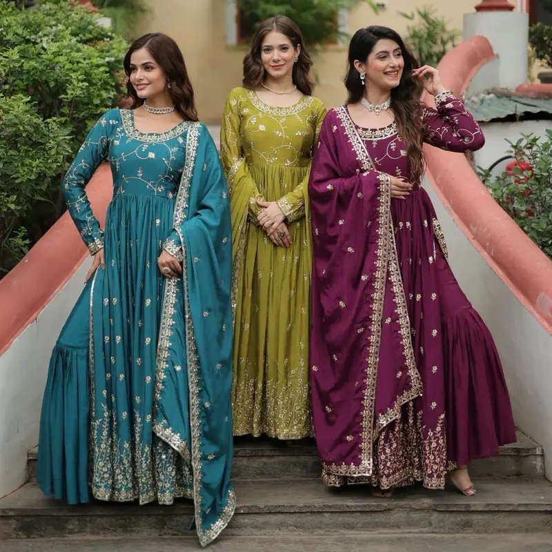 DESIGNER CHINNON SHARARA SUIT with Dupatta With Embroidered Sequins work. Size 38 TO 44 Womenswear