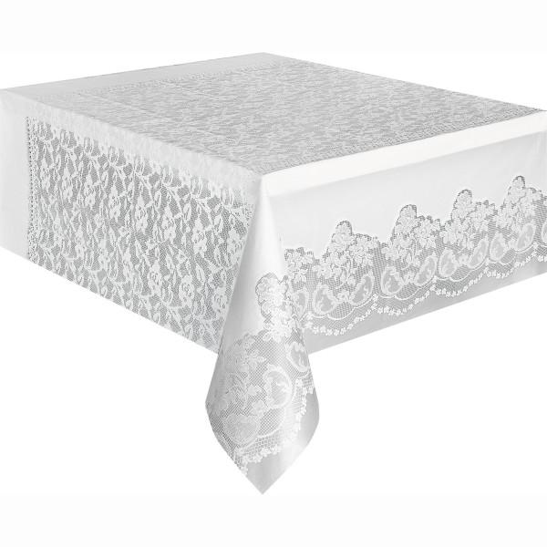White Lace Rectangular Plastic Table Cover, 54"x108" 0