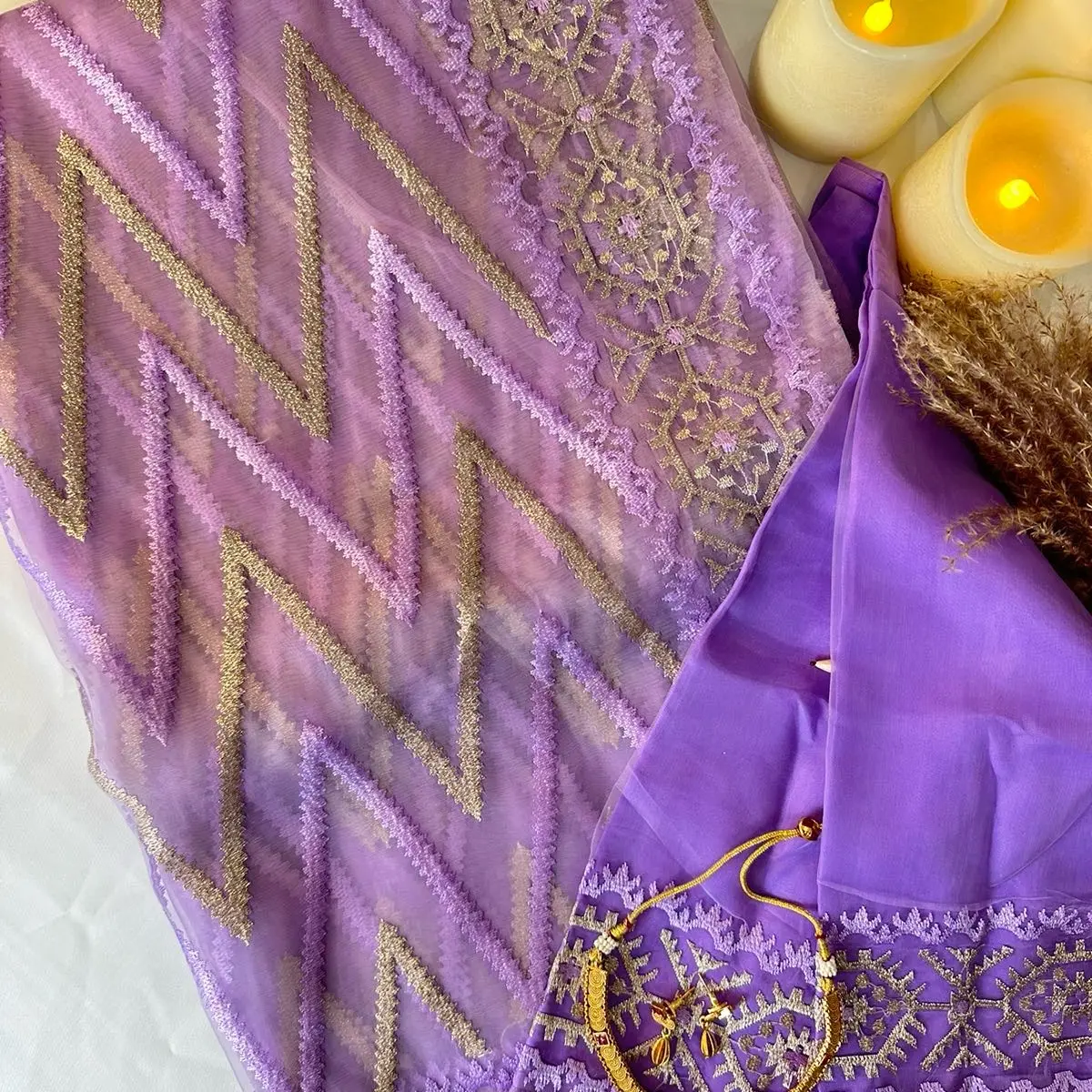 ZigZag Design // Organza Jamdani Inspired sari Traditional sari for wedding events Mehndi events