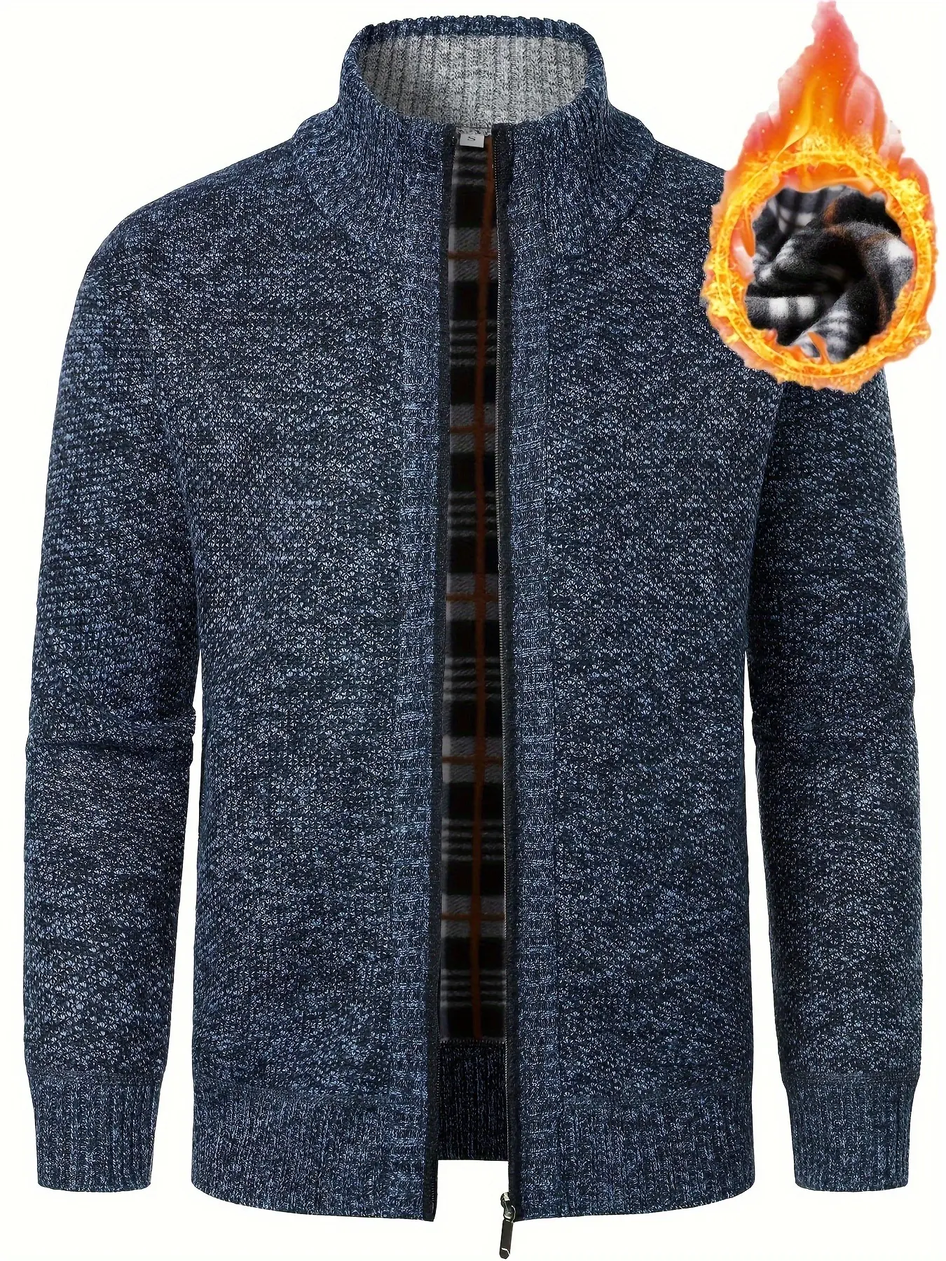 Men's Casual Knit Zip-Up Cardigan Sweater - Long Sleeve Stand Collar Design | Cozy Polyester Blend for Fall and Winter - Menswear, Knitwear