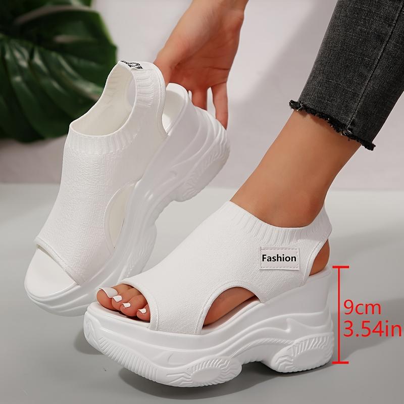 Womens Knitted Walking Sandals - Vibrant Solid Color, Elevated Platform, Ultra-Comfortable Elastic Soft Sole, Heightening Wedge for a Flattering Silhouette - Perfect for Casual Occasions, Ideal Vacation Shoes for a Stylish Getaway 1