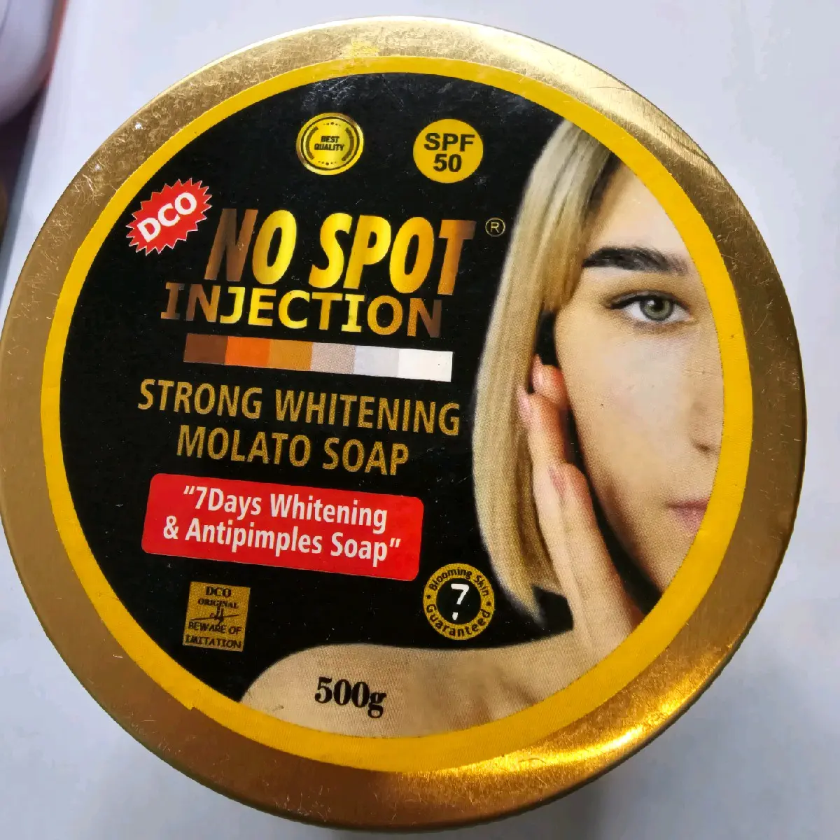 NO SPOT INJECTION, strong whitening molato soap , (SPF 50 ) 7days whitening  & antipimples , soap