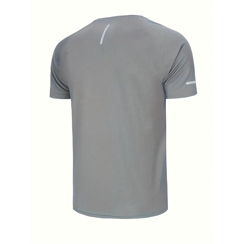 4pcs Men's Premium Solid Sports T-Shirts - Breathable Quick-Dry Crew Neck Tees for Gym Fitness Running - Moisture-Wicking Reflective Strips for Enhanced Visibility 1