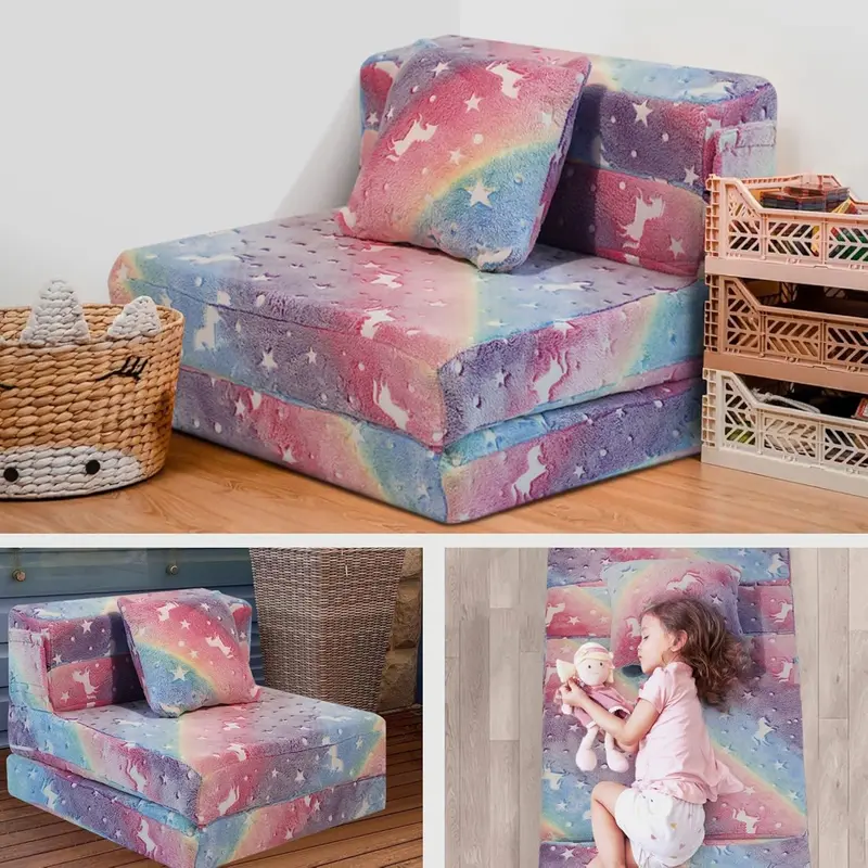 Kids Sofa Bed, Toddler Floor Mattress Glow in The Dark, Baby Modular Unicorn Couch, Fold Up Children Sofa Convertible Futon Folding Mattress Chair Bed for Playroom [Plus A Free Gift] 7