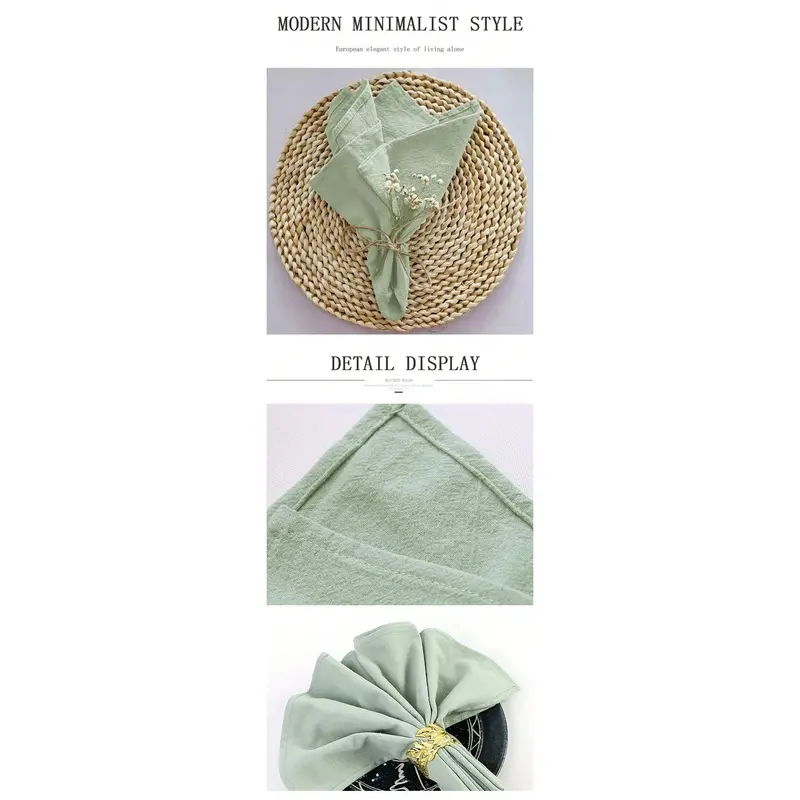 6/12pcs Modern Minimalist Green Soft Absorbent Dining Party Decor Wrinkled Square Napkins, Suitable For Restaurant, Home, Events Cutlery Tableware 8