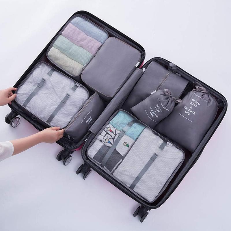 Travel Packing Cubes, Toifucos Multifunction 8pcs/set Luggage Organiser Waterproof Compression Suitcase Essential Bag, Dark Gray 1