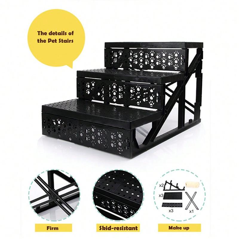 3-Step Foldable Dog Stairs - Easy Assembly Pet Ramp For Medium Breeds, Ideal For Bed & Sofa Access,Doggy Pet Dog Ladder Puppy Cover Ramp 2