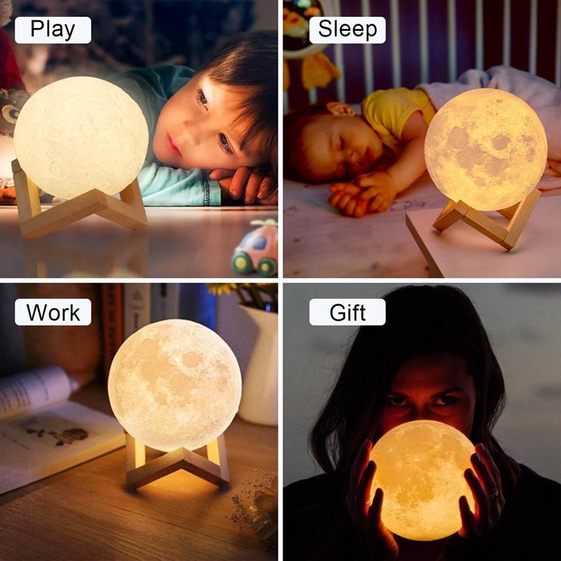 Product Introduction of 8Cm Moon Lamp LED Night Light Battery Powered with Stand Starry Lamp Bedroom Decor Night Lights Kids Gift Moon Lamp 9
