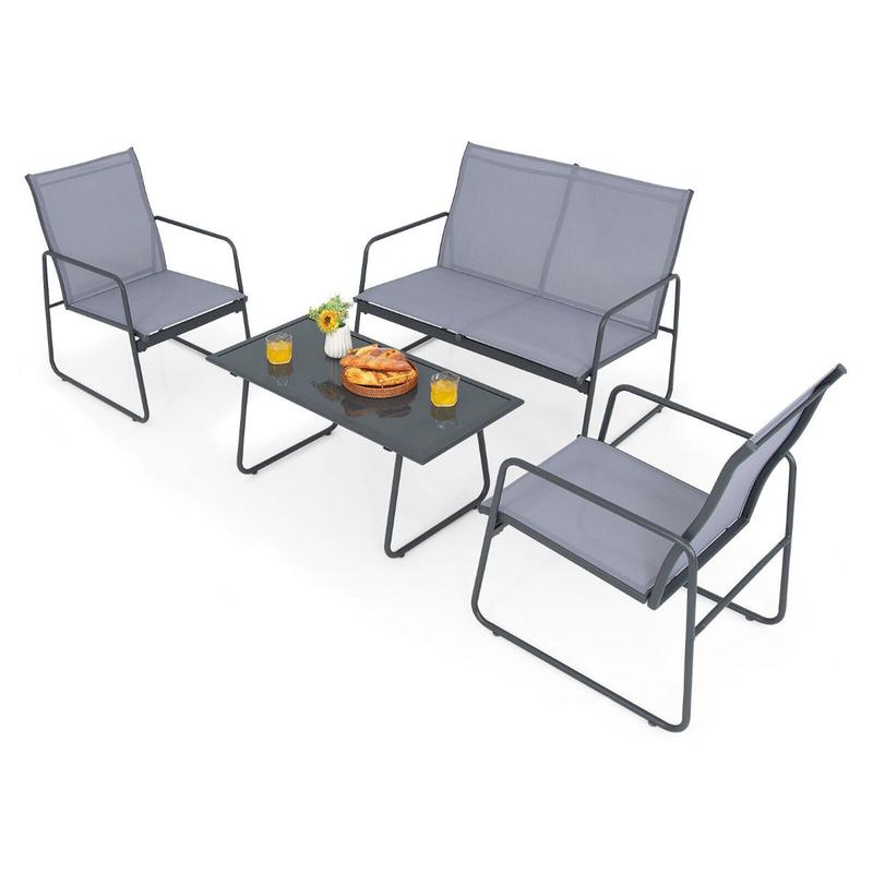 4 Piece Garden Patio Bistro Furniture Set with Loveseat, Coffee Table and 2 Chairs 6