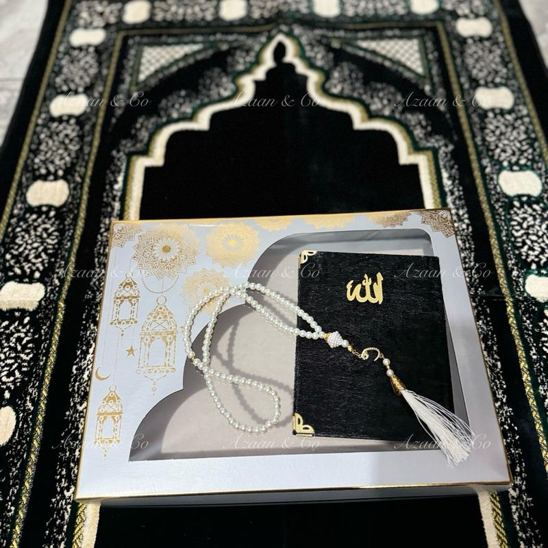 Soft Prayer Mat, Surah Book & Tasbeeh Gift Box 3 Piece Set | Made in Turkey | Prayer Mat rug for Islamic Salah | Turkish Made-Velvet Jainamaz Excellent Quality prayermat prayermats travel 70cmx110cm Janamaz Carpet Rug Namaz Muslim Islam D23PCSET prayerrug 6