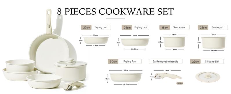 Product Introduction of Non Stick 8 Piece Pots and Pans Set, Induction Hob Pans Set with Detachable Handle, Kitchen Cookware Set with Removable Handle, Stackable RV Cookware Oven Safe 0