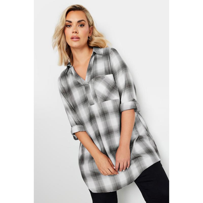 YOURS Curve Black and Silver Metallic Check Print Shirt 0