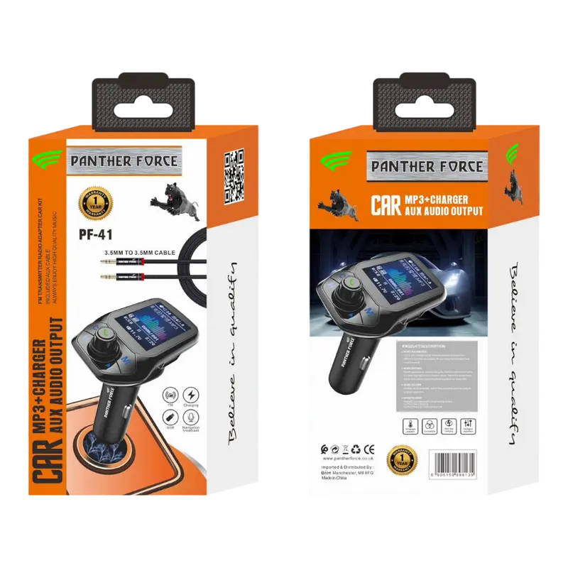 Panther Force FM Transmitter - Car MP3 and Charger - 2.4A - Aux Audio Output (A2DP - 4EDR) 1