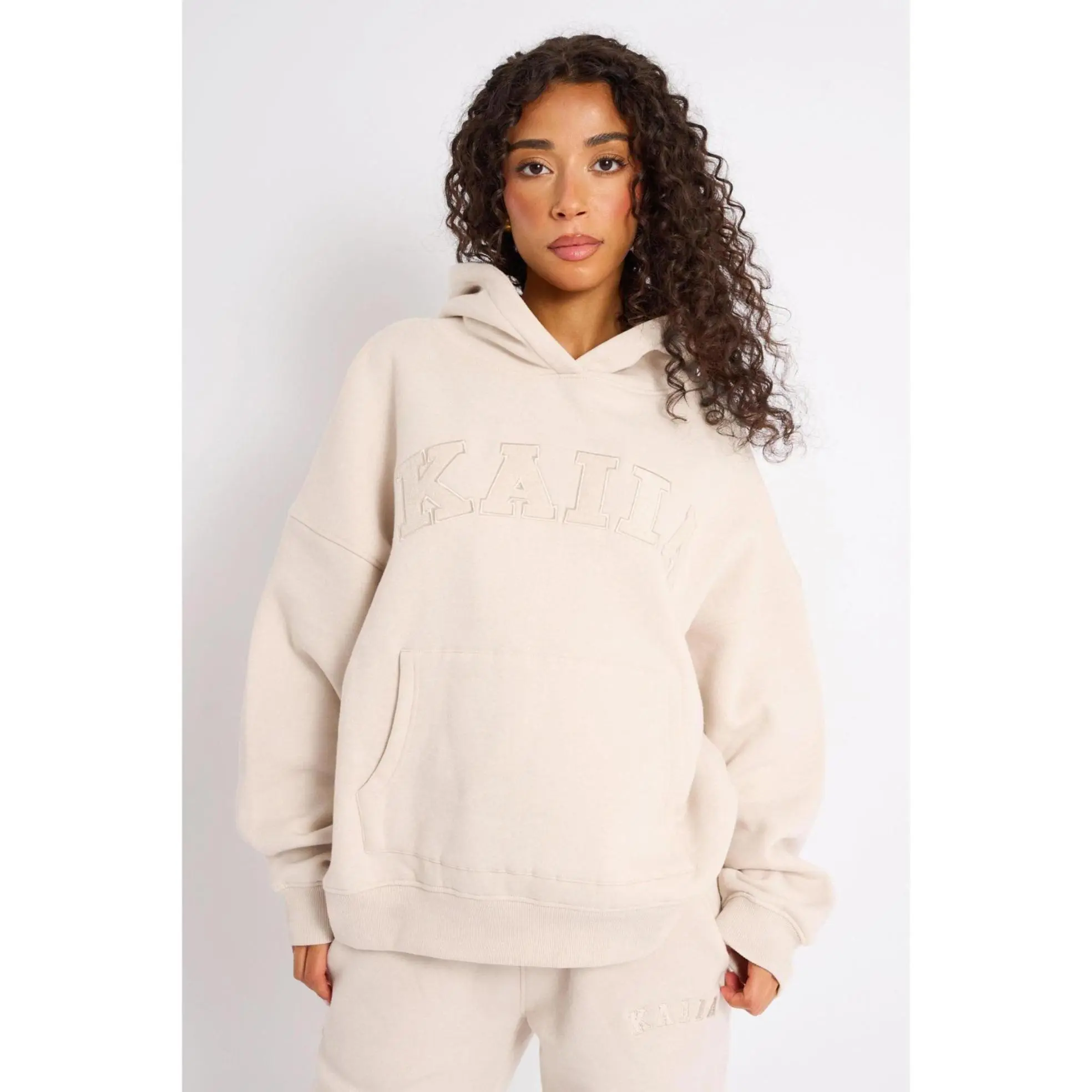 Kaiia Slogan Oversized Hoodie Cream