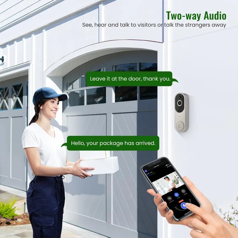 1080p Smart Wireless Video Doorbell Camera, Chime Ringer Included, AI Human Detection, 2.4G WiFi, Night Vision, Cloud Storage, 2-Way Audio, Live View, Battery Powered. 1