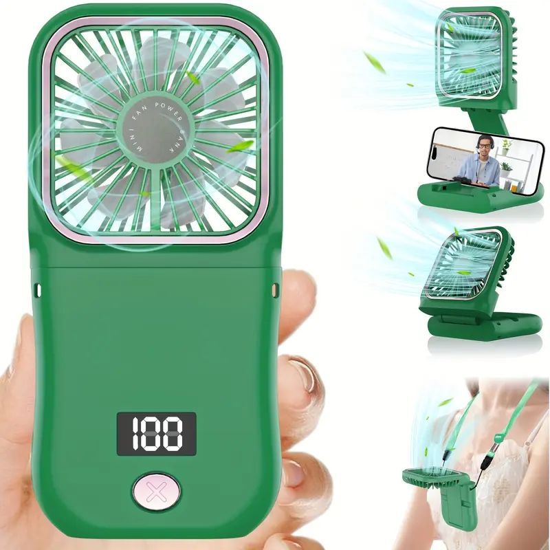 3000mAh USB Rechargeable Portable Handheld Mini Fan with Digital Display, 180° Adjustable, 3-Speed, Ultra-Thin Folding Neck Design for Personal Cooling, Travel, Sports 6