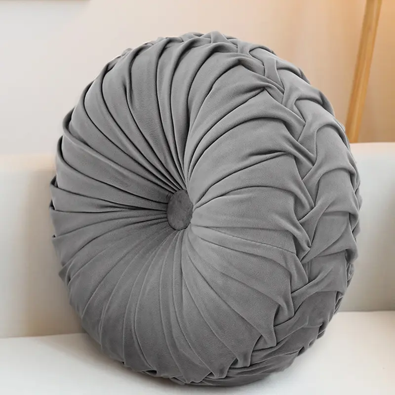 Lifeideas 6 Colors Modern Round Pleated Pumpkin Velvet Cushion,Sofa Throw,Sofa Pillow,Nordic Style Throw Pillow For Living Room,Bedroom,Sofa 0