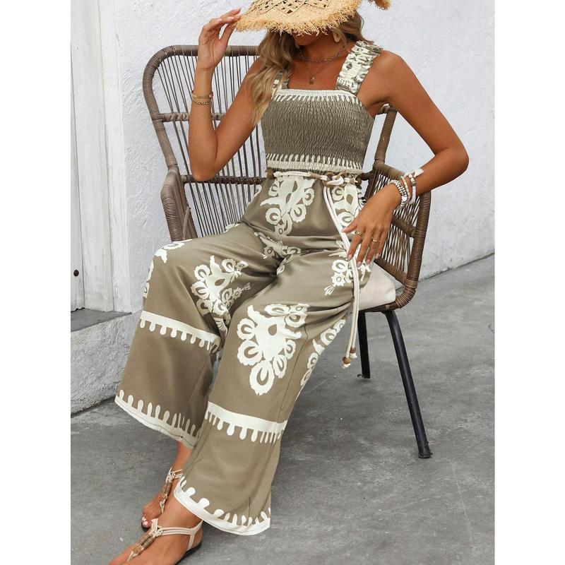 Holidaya Women's Vacation Casual Sleeveless Printed Wide Leg Jumpsuit Fabric Fit 3