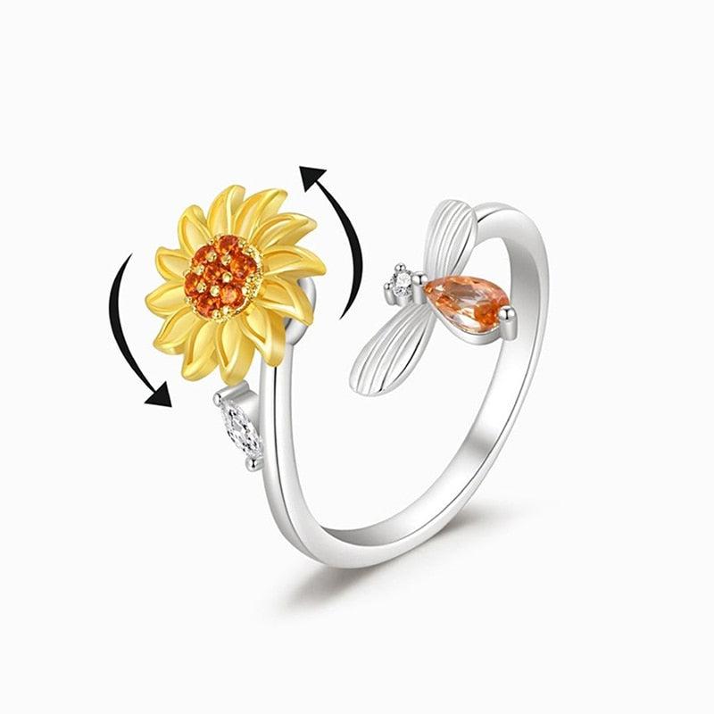 Rotating Sunflower & Bee Ring 2