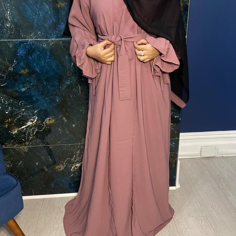 Firdous Abaya - Muslim Women's Clothing - Islamic Prayer Attire lover pink open plain regular sleeve minimalist daily 5