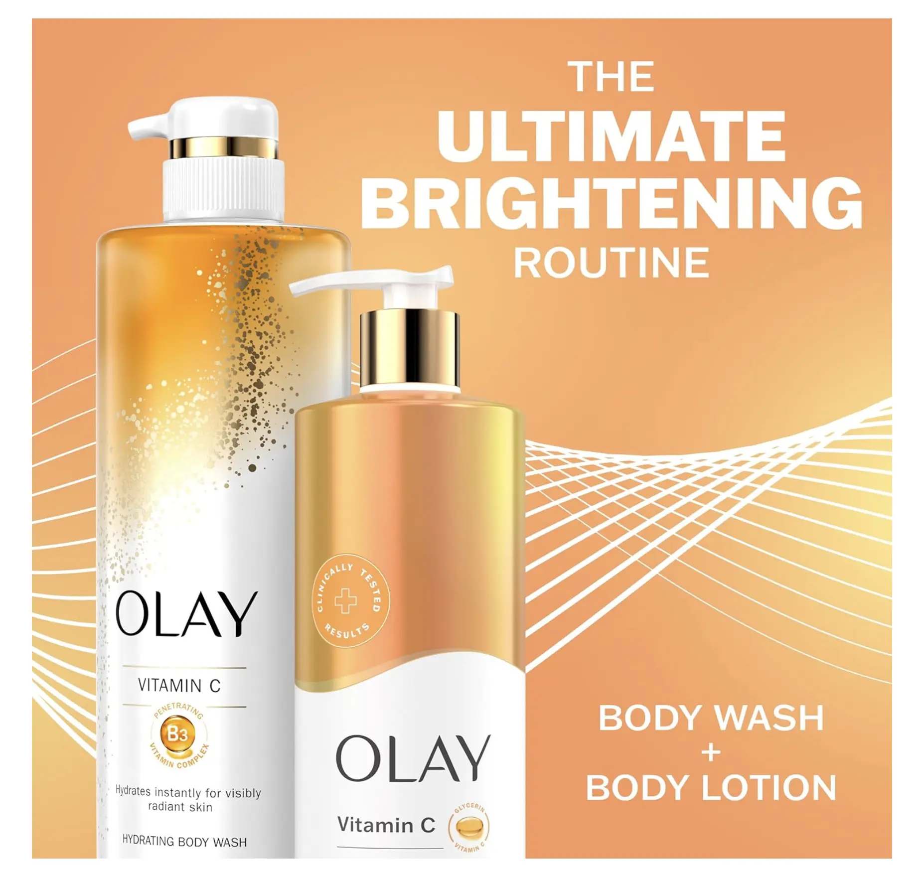 Vitamin C Body Wash and Lotion (Pack of 2) - Brightening Moisturizing Body Care for Radiant Skin