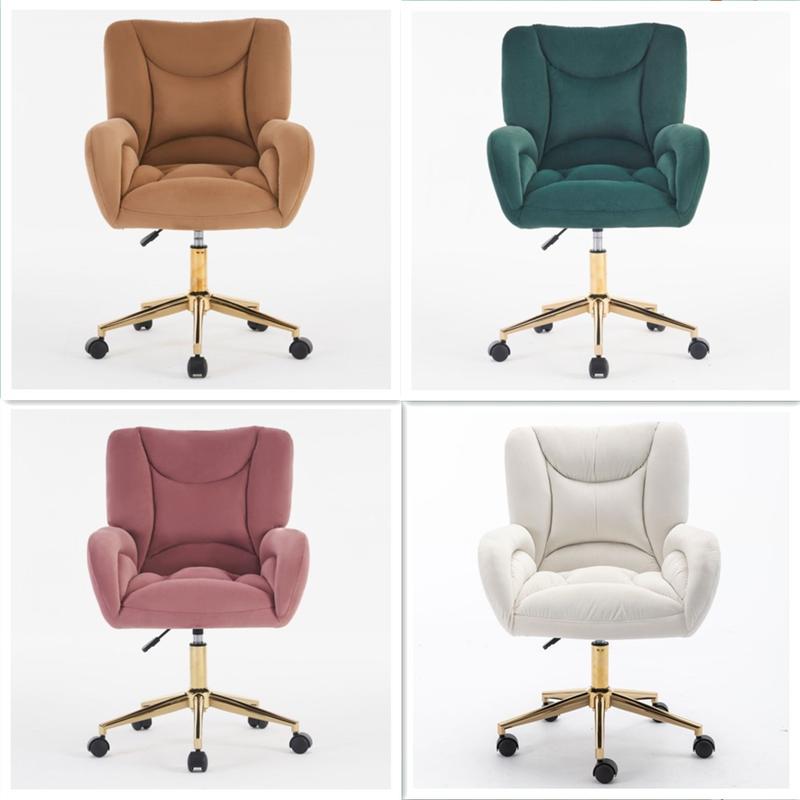 Full KD Velvet Fabric Material Adjustable Height Swivel Home Office Chair For Indoor Office With Gold Legs, Ivory /Pink /Brown /Green 0