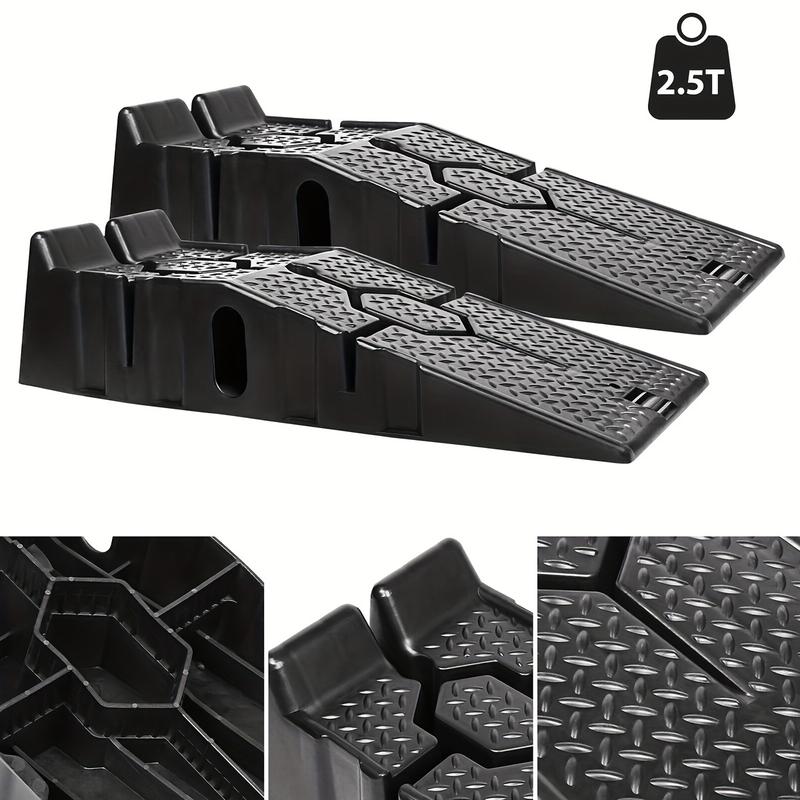 Product Introduction of Pair Of Heavy Duty 2.5 Ton Plastic Car Ramps Vehicle Lifting Ramps Portable Car Van Lift Lifter Car Repair Low Slope With Front Stopper For Car Maintenance, Non-Slip Traction Surface, 5 Ton Capacity In Total 4