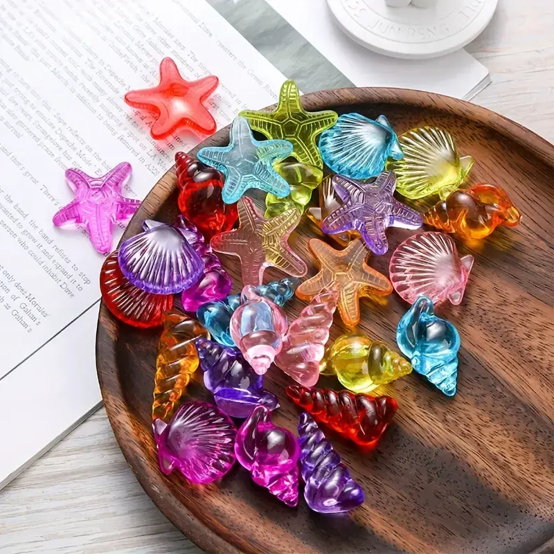 12pcs Acrylic Conch Shell Toy, Colored geAmstone children's set, Ocean gemstone underwater diving swimming toys, children's playground crystal toys, pool party decoration small gifts, DIY Birthday Party Decoration