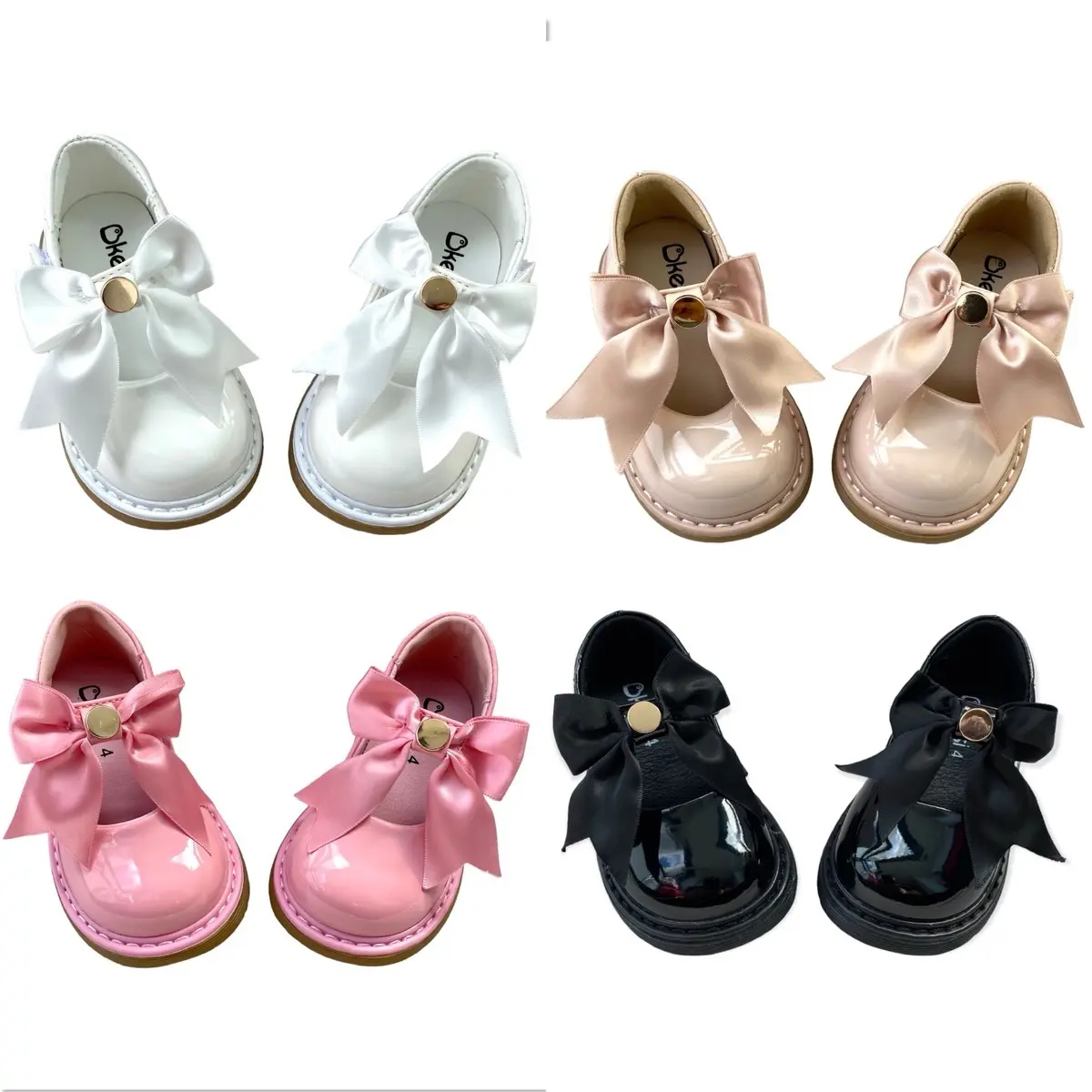 Toddler Girls Clara Ribbon Bow Hard Sole Shoes - Size 3 To 8