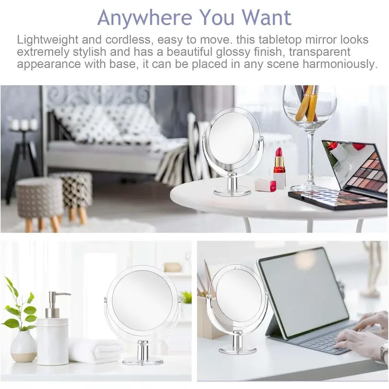 Makeup Mirror with Stand, 1X/15X Magnification Double Sided 360 Degree Swivel Magnifying Mirror, 6.25 Inch Portable Table Desk Counter top Mirror Bathroom Shaving Mirror 3