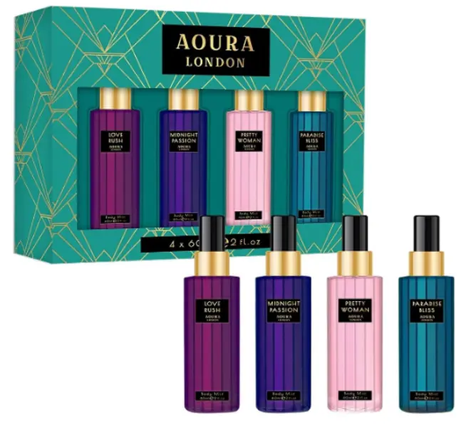 LONDON Collection Women Body Mist Gift Set, with Midnight Passion, Love Rush, Pretty Woman, & Paradise Bliss, Fragrance Spray Set (4x60ml)