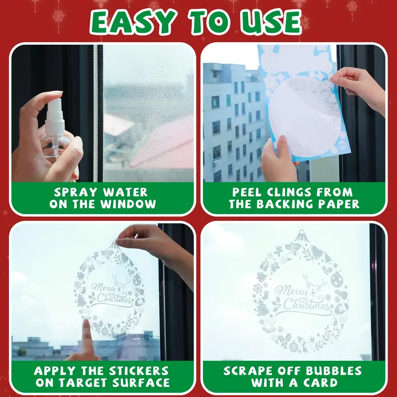 SCIONE 243Pcs Christmas Window Stickers,9 Sheets Christmas Window Decorations for Party Supplies Resuable Double Sided Static Christmas Window Clings for Home Glass Set Smooth Halloween Ornaments 4