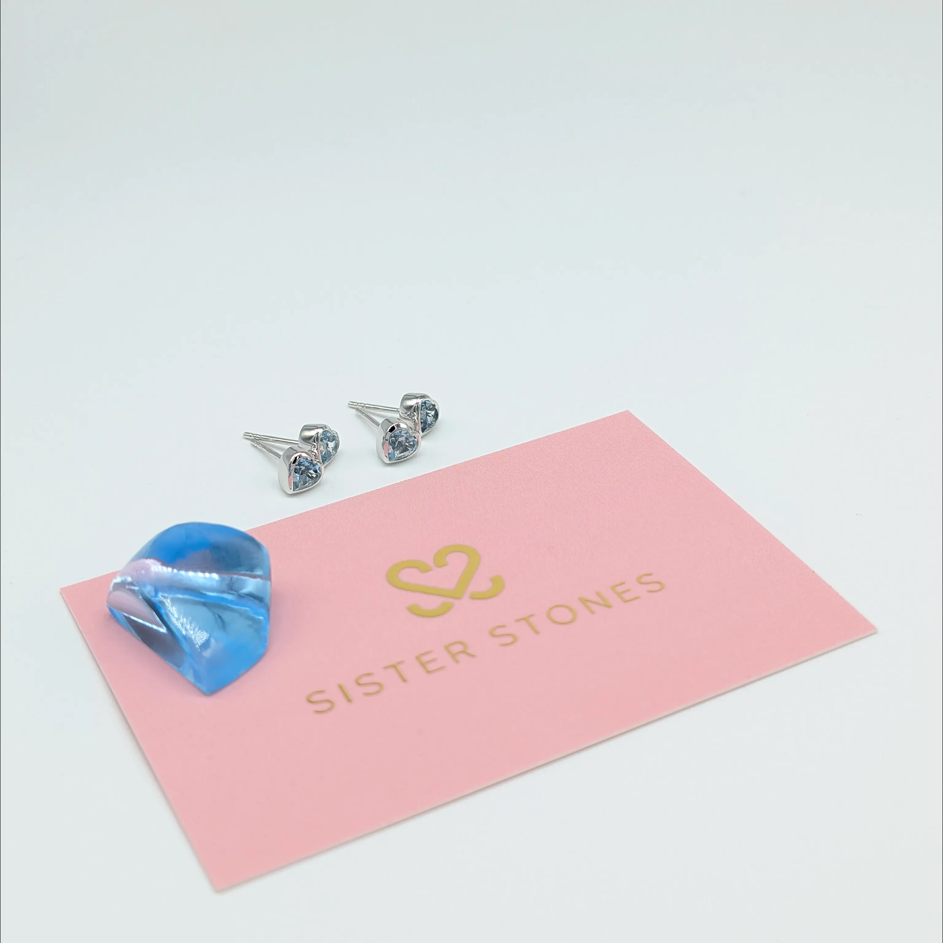 Set of 2 pairs - Heart Blue Topaz Sterling Silver Stud Earrings
