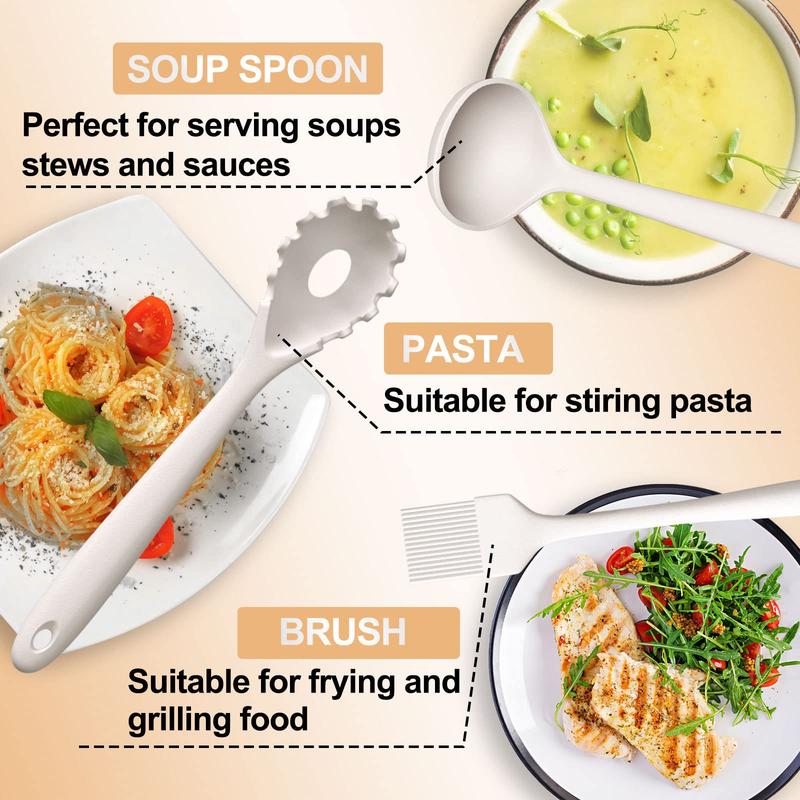 Silicone Kitchen cooking Utensils Set, 22 Pcs Heat Resistant Khaki Cooking Utensils Set, Turner, Tongs, Spoon, Spatula, Kitchen Gadgets Tools Set For Nonstick Cookware 6