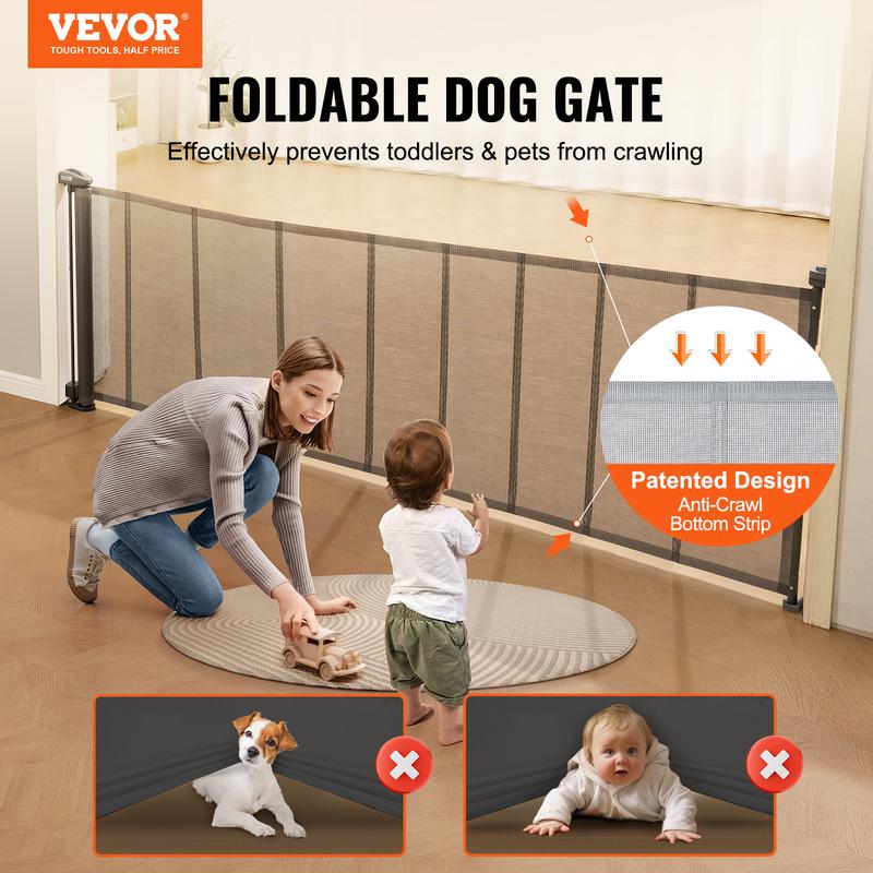 VEVOR Retractable kid Gate, 34.2" Tall Mesh kid Gate, Extends up to 116.1" Wide Retractable Gate for Kids or Pets, Retractable Dog Gates for Indoor Stairs, Doorways, Hallways, Playrooms, Gray 1