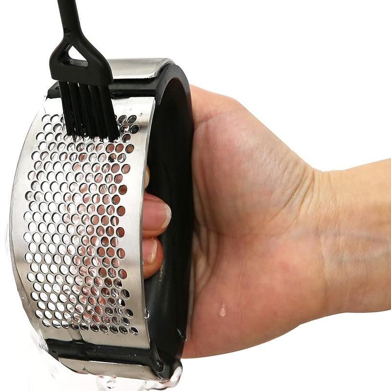 Garlic Press with Steel Edge - Stainless Steel - Premium Quality Kitchen Utensil for Easy Garlic Peeling and Cleaning - Utensils 8
