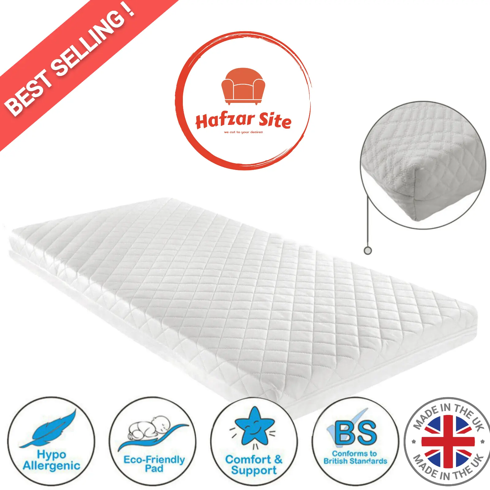 Premium Breathable Cot Bed Mattress Filled With High Quality Foam For Babies, Toddlers , Juniors etc