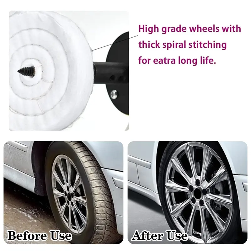 4 PCS Buffing Polishing Wheel Kits, 4" Polishing Pads for Drill Metal Polishing Kit with 3 PCS Rouge Compound and 1/4" Shank Buffing Polishing Accessories for Metal Wood Plastic Ceramic Glass 3