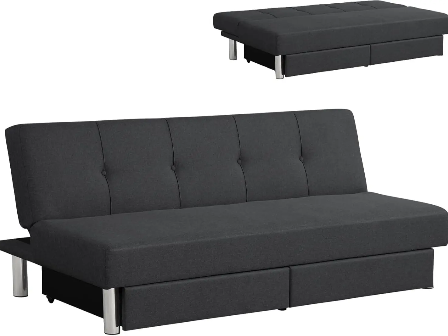 COSTWAY 3 Seater Convertible Sofa Bed, Click Clack Reclining Sleeper Couch with Stainless Steel Legs, Fabric Tufted Upholstered Sofa Settee for Living Room Bedroom
