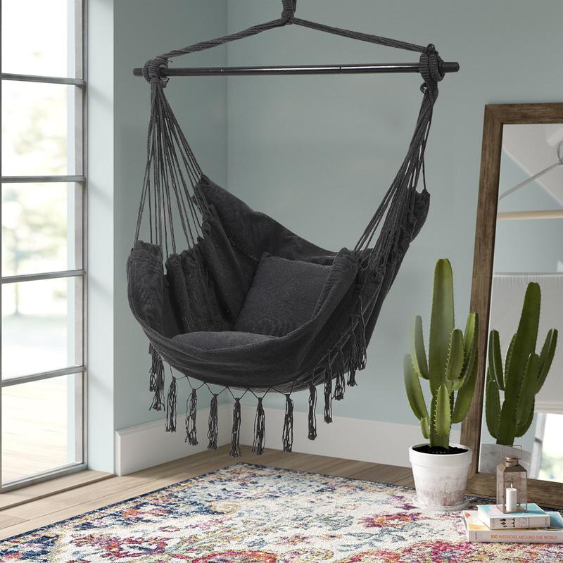 Lifeideas Garden Hanging Canvas Hammock Swing Chair, White/Dark Grey, 200kg Weight Capacity 0