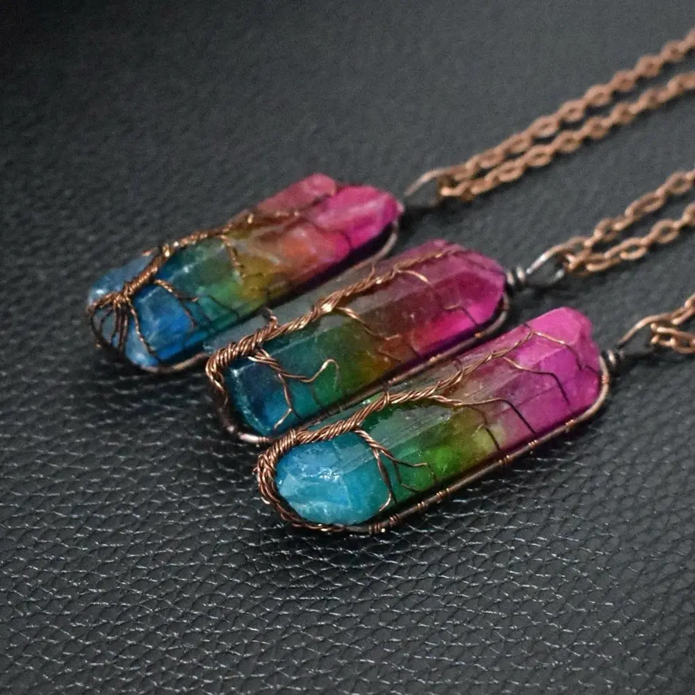 Stone Crystal Pillar Tree Of Life Pendant - Hot Selling