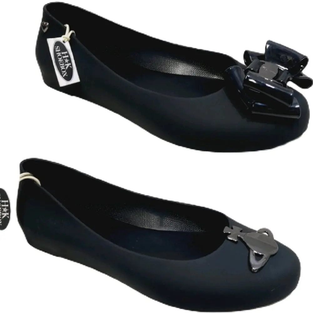 Girls Ladies Jelly Shoes with Bow or Logo Detail. Ballerina Style Flat Shoes  Women Footwear