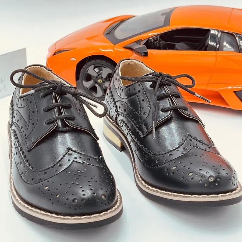 Boys Brogue Shoes Smart Black Brown Lace up Occassion Formal Wedding Party - SALE 4