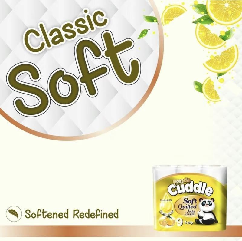 Panda Cuddle SOFTEESE 90 Soft Quilted Toilet Rolls - Enriched with Lemon Zest & Aloe Vera Fragrance -3 Ply Toilet Tissues 5*9 Pack Lemon & 5*9 Pack Aloe Vera Personal Wipes 3