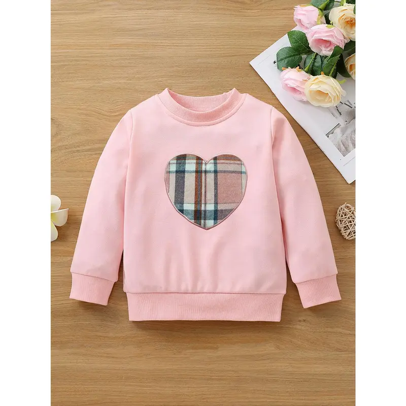 Young Girl Plaid Heart Embroidery Pullover 5