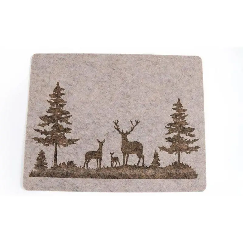 Christmas Beige Felt Deer Placemat 45x35cm - Soft Durable Polyester Holiday Dining Coasters Tableware - Winter 1