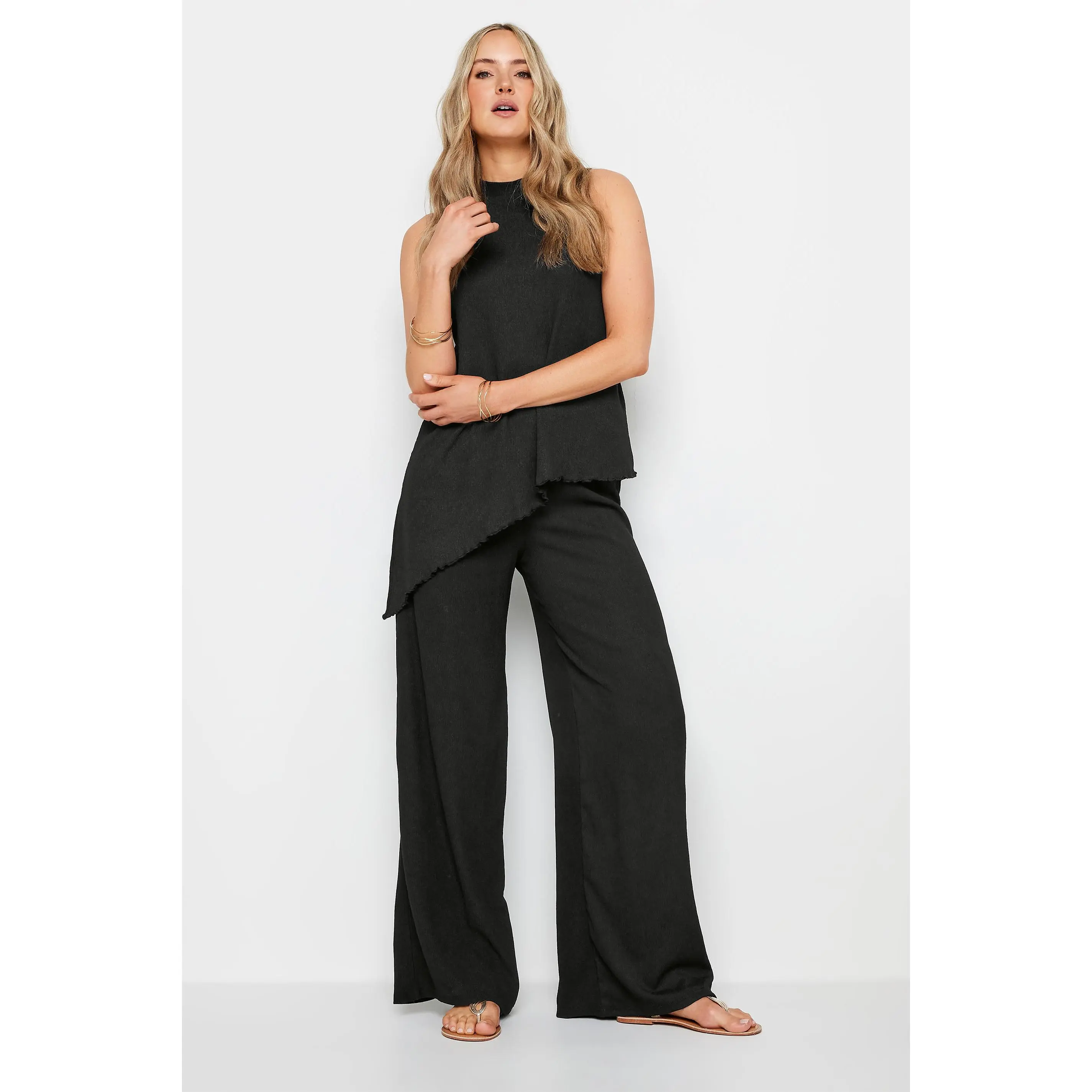 LTS Tall Black Textured Wide Leg Trousers